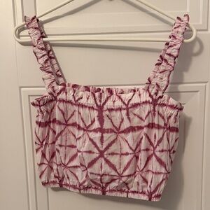 INTERMIX Pink Patterned Ruffle Crop Top